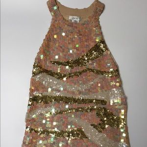 Cache Silk Blend Gold Sequin Front Halter Top M